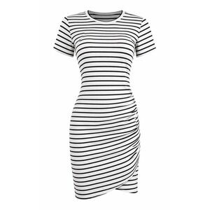 Qearal-Black/White, Striped, Short Sleeve, Body Con, Mini, T-Shirt, Dress. Sz-S